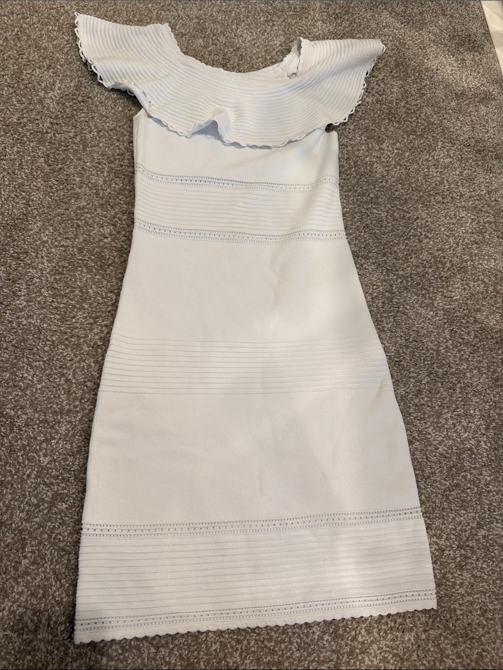 bebe White One-Shoulder Ruffle Sheath Dress